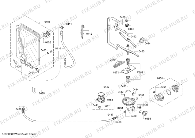 Взрыв-схема посудомоечной машины Bosch SMU50L05AU SilencePlus - Схема узла 04