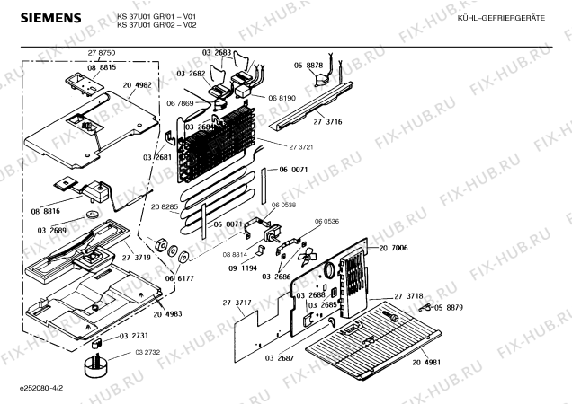 Взрыв-схема холодильника Siemens KS37U01GR - Схема узла 02
