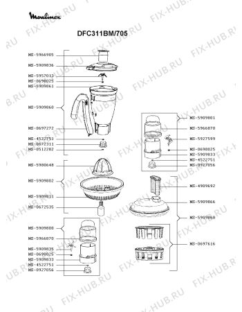 Взрыв-схема кухонного комбайна Moulinex DFC311BM/705 - Схема узла NP003652.7P2