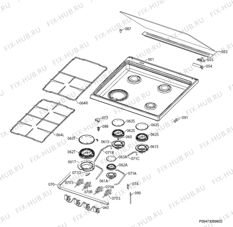 Взрыв-схема плиты (духовки) Electrolux EKK6130AOX - Схема узла Hob