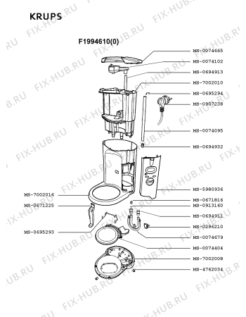 Взрыв-схема кофеварки (кофемашины) Krups F1994610(0) - Схема узла ZP001519.1P2