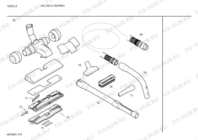 Схема №3 VS4PR01 102.792 9 B с изображением Верхняя часть корпуса для мини-пылесоса Bosch 00288476