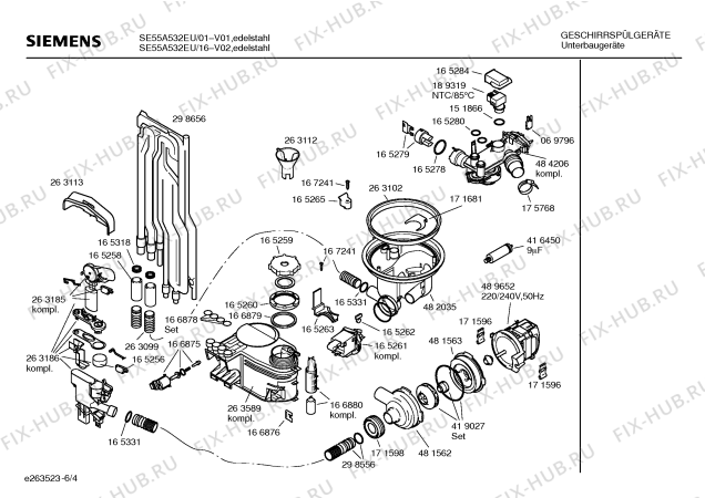 Взрыв-схема посудомоечной машины Siemens SE55A532EU - Схема узла 04