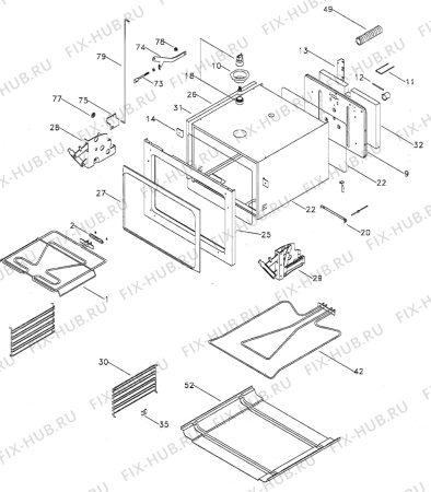 Взрыв-схема плиты (духовки) Zanussi Z645FD - Схема узла H10 Main Oven Cavity (large)