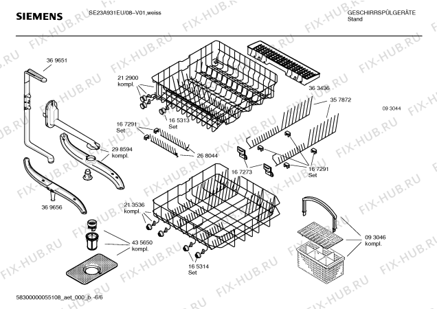Взрыв-схема посудомоечной машины Siemens SE23A931EU - Схема узла 06
