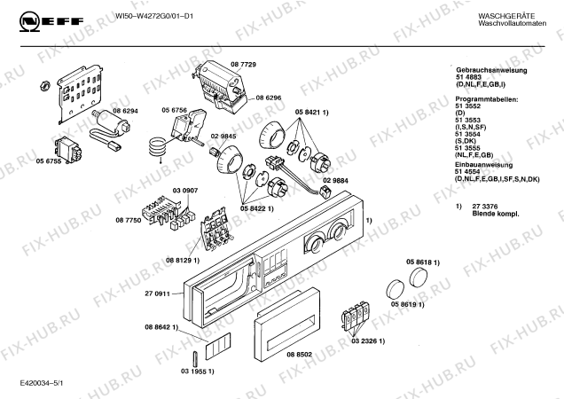 Схема №5 W4272G0 WI50 с изображением Панель для стиральной машины Bosch 00273376
