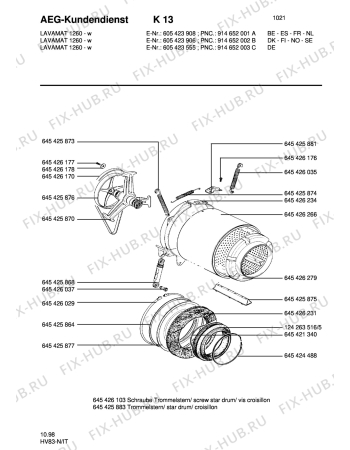 Взрыв-схема стиральной машины Aeg LAV1260-10 - Схема узла Tub and drum