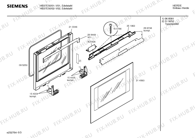 Схема №3 HB37E50 с изображением Инструкция по эксплуатации для плиты (духовки) Siemens 00522380