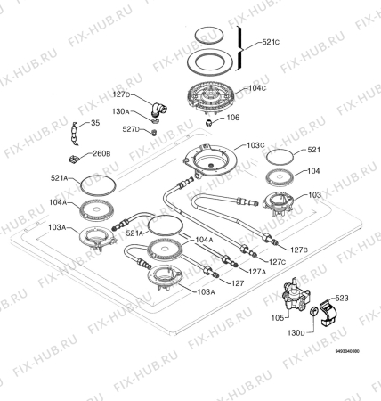 Взрыв-схема плиты (духовки) Aeg Electrolux 65754G-M - Схема узла Functional parts 267