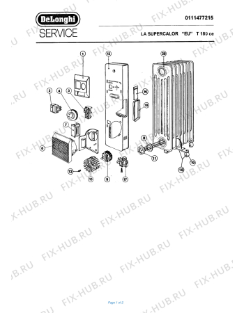 Схема №1 T180ce с изображением Блок управления для обогревателя (вентилятора) DELONGHI 592744