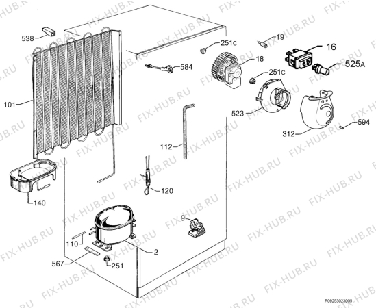 Взрыв-схема холодильника Zoppas PDX350 - Схема узла Cooling system 017