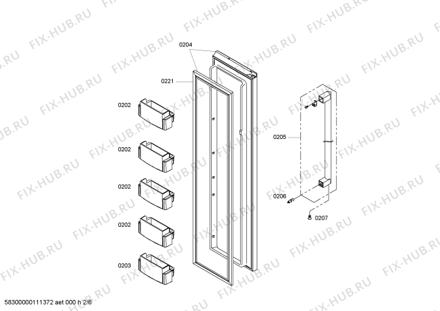 Схема №5 KAN56V10AU с изображением Дверь для холодильной камеры Bosch 00243451