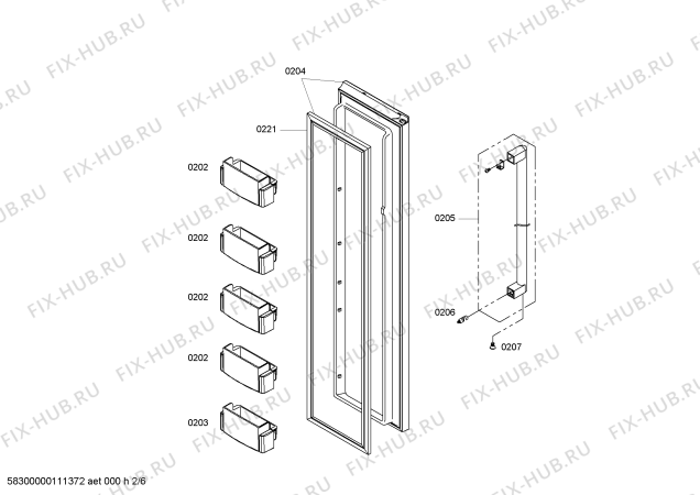 Схема №5 KAN56V50 с изображением Дверь для холодильника Bosch 00246340