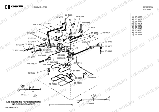 Взрыв-схема плиты (духовки) Corcho HX60MX - Схема узла 03