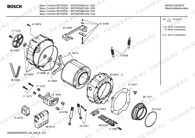Взрыв-схема стиральной машины Bosch WFR3250NL Maxx Comfort WFR3250 - Схема узла 03