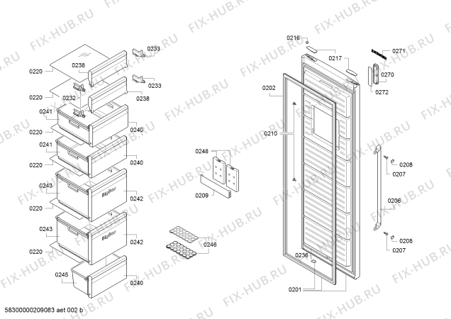 Схема №2 GS36NAI31U Siemens с изображением Ручка двери для холодильной камеры Siemens 12022902