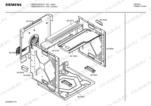 Взрыв-схема плиты (духовки) Siemens HB66E60FN - Схема узла 05