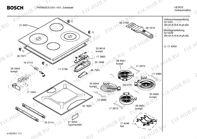 Схема №1 PKR665EEU с изображением Стеклокерамика для плиты (духовки) Bosch 00216951