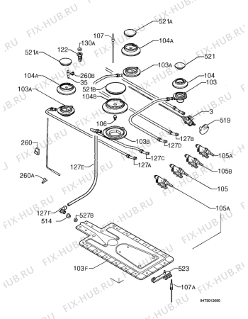 Взрыв-схема плиты (духовки) Electrolux EKPW66AS - Схема узла Functional parts 267