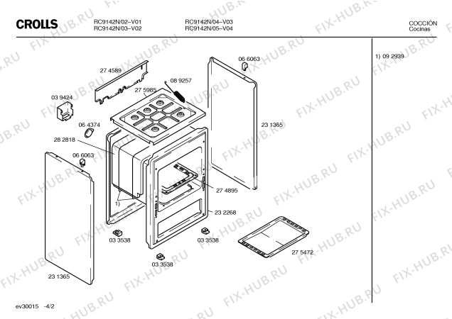 Взрыв-схема плиты (духовки) Crolls RC9142N - Схема узла 02