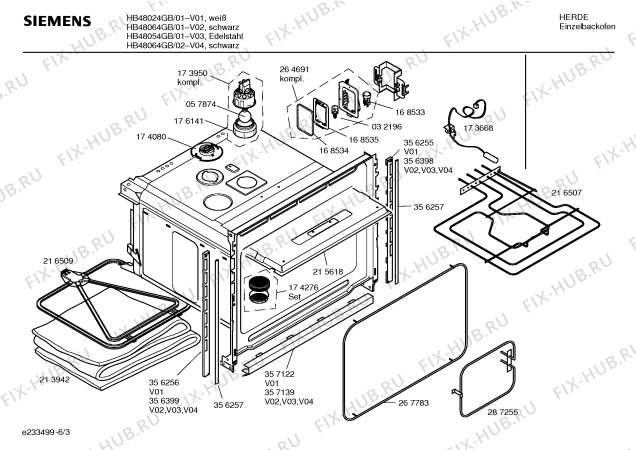 Взрыв-схема плиты (духовки) Siemens HB48064GB - Схема узла 03