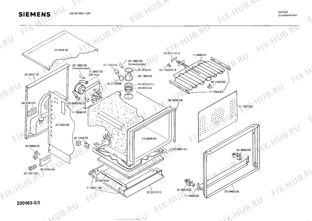 Взрыв-схема плиты (духовки) Siemens HB031554 - Схема узла 02
