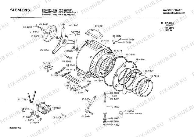 Взрыв-схема стиральной машины Siemens WV553034 SIWAMAT 553 - Схема узла 03