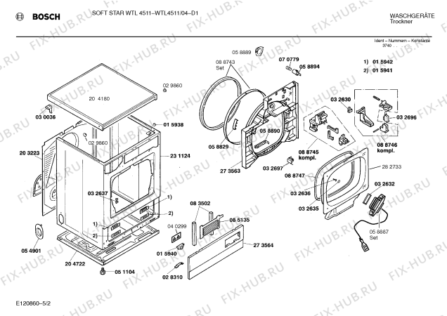 Взрыв-схема сушильной машины Bosch WTL4511 - Схема узла 02