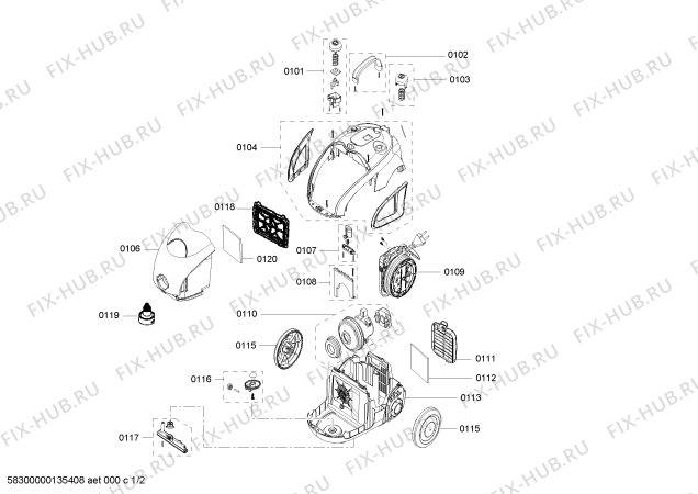 Схема №2 AS2100 cycletron compact 1600W с изображением Вакуумная щетка для электропылесоса Bosch 00614452