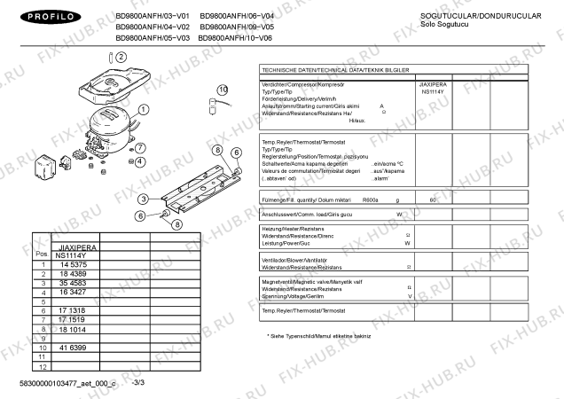 Взрыв-схема холодильника Profilo BD9800ANFH EuroLux - Схема узла 03