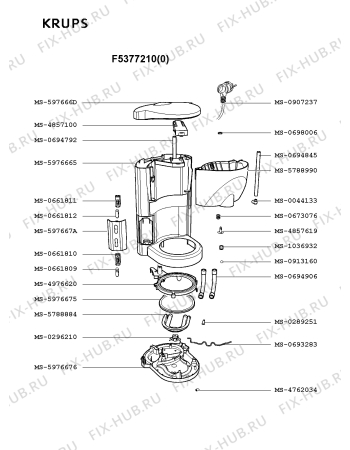 Взрыв-схема кофеварки (кофемашины) Krups F5377210(0) - Схема узла MP001838.2P2