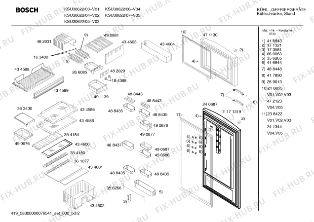 Схема №3 KSU30621 с изображением Дверь морозильной камеры для холодильника Bosch 00471130