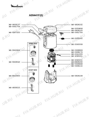 Взрыв-схема блендера (миксера) Moulinex A09441F(0) - Схема узла PP001107.7P2