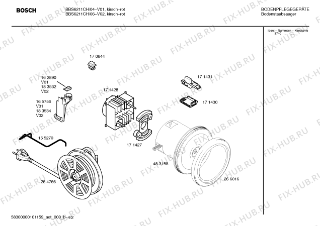 Схема №2 BBS6211CH ACTIVA 62 с изображением Крышка для электропылесоса Bosch 00359138