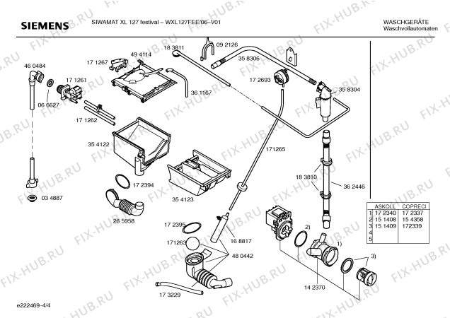 Схема №4 WXL127FEE SIWAMAT XL 127 с изображением Таблица программ для стиралки Siemens 00417745