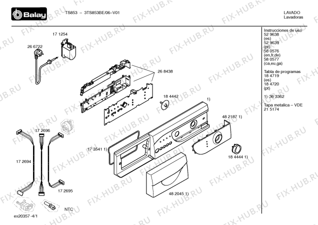 Схема №4 3TS853BE TS853 с изображением Инструкция по эксплуатации для стиральной машины Bosch 00529638
