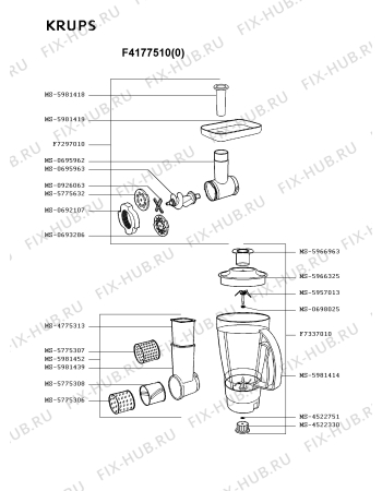 Взрыв-схема кухонного комбайна Krups F4177510(0) - Схема узла KP000531.2P3