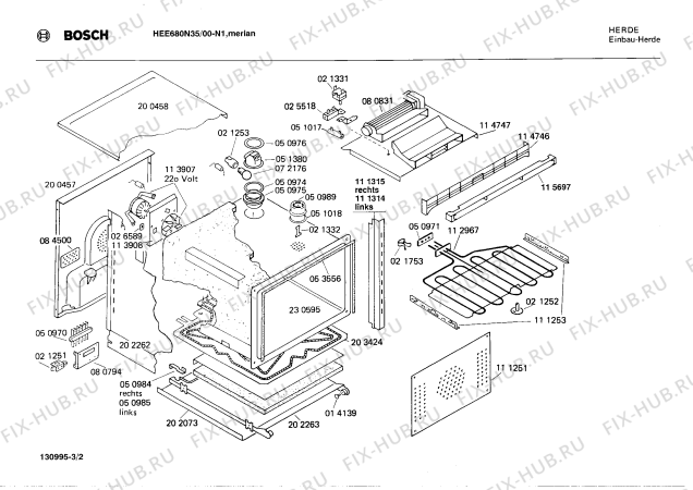 Взрыв-схема плиты (духовки) Bosch HEE680N35 - Схема узла 02