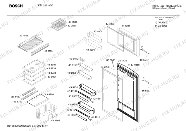 Схема №2 KSU32610 с изображением Крышка для холодильной камеры Bosch 00441102