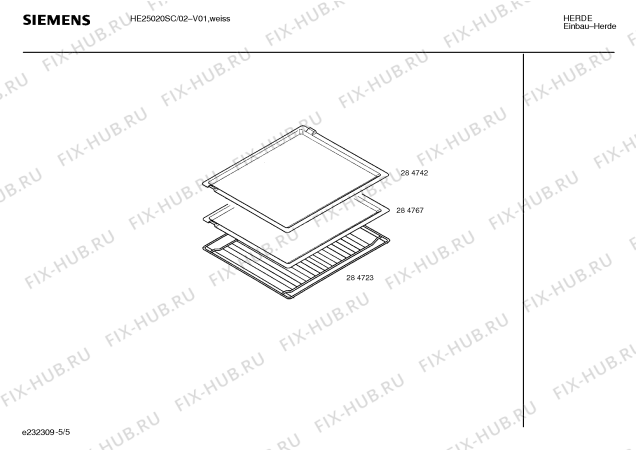 Схема №5 HE25020SC с изображением Инструкция по эксплуатации для плиты (духовки) Siemens 00519482