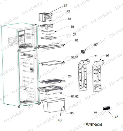 Схема №5 WTM 452 RS SS с изображением Рамка для холодильной камеры Whirlpool 482000094726