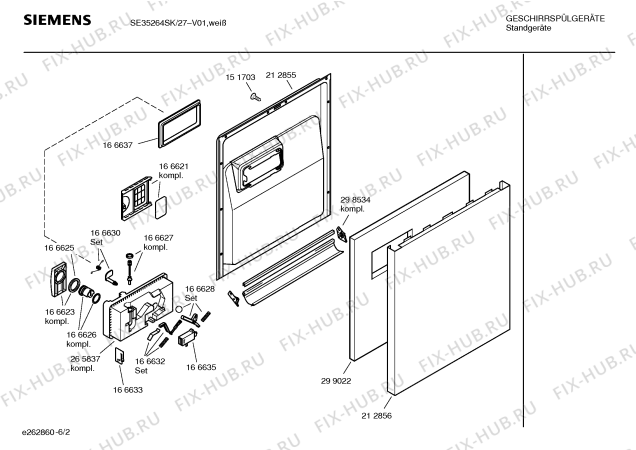 Схема №6 SE35264SK с изображением Инструкция по эксплуатации для посудомойки Siemens 00529652