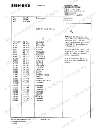 Схема №9 FS991V4 с изображением Инструкция по эксплуатации для телевизора Siemens 00530611