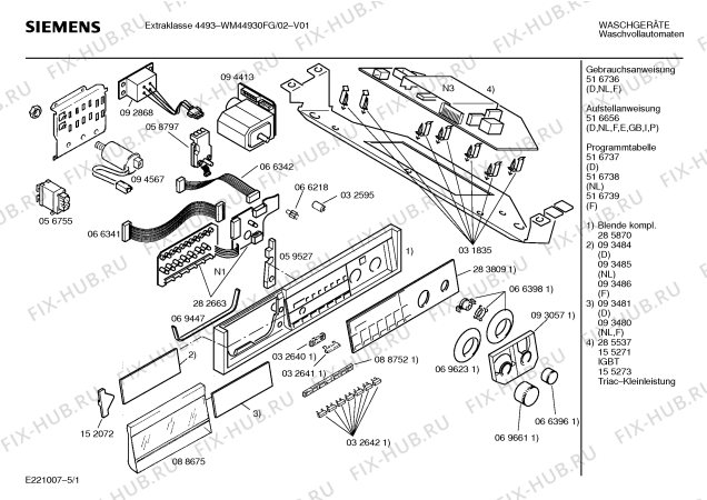 Схема №5 WM44930FG EXTRAKLASSE 4493 с изображением Панель для стиралки Siemens 00285870