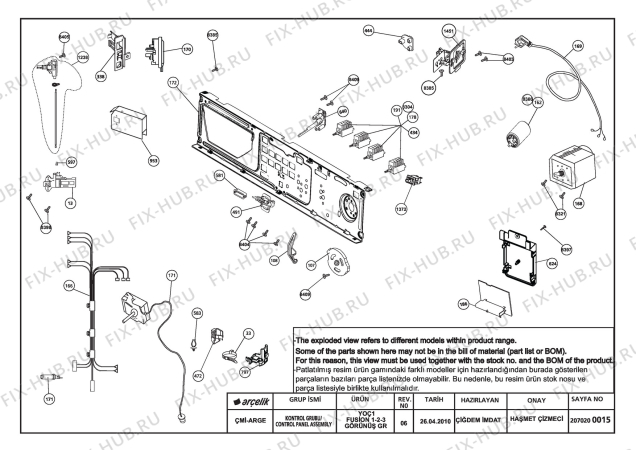 Взрыв-схема стиральной машины Beko BEKO WM 3450 E (7102082300) - CONTROL PANEL ASSEMBLY REV-06