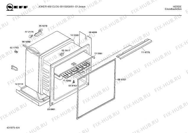 Взрыв-схема плиты (духовки) Neff B1152G0 JOKER 450 CLOU - Схема узла 04
