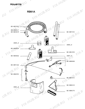 Взрыв-схема пылесоса Rowenta RB61A - Схема узла RB61A___.__1