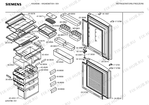 Схема №3 KK24E66TI с изображением Дверь для холодильной камеры Siemens 00240516