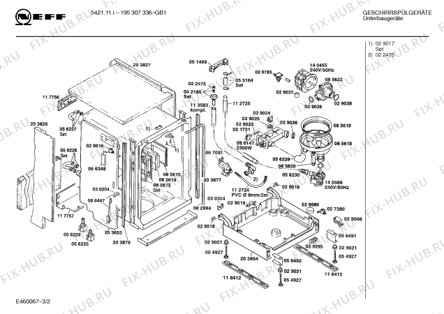 Взрыв-схема посудомоечной машины Neff 195307336 5421.11I - Схема узла 02