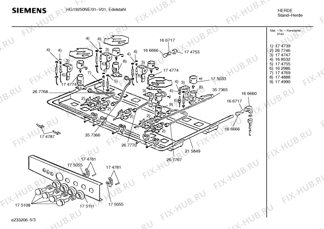 Взрыв-схема плиты (духовки) Siemens HG19250NE - Схема узла 03